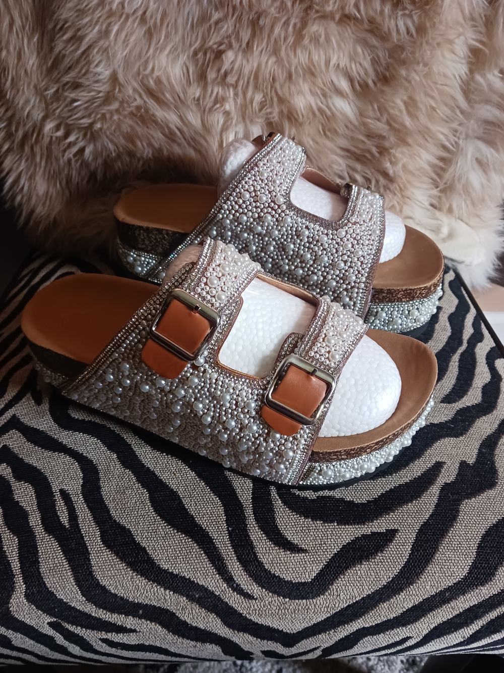New Embellished Platform Slide Sandals size EU40/US 9.5